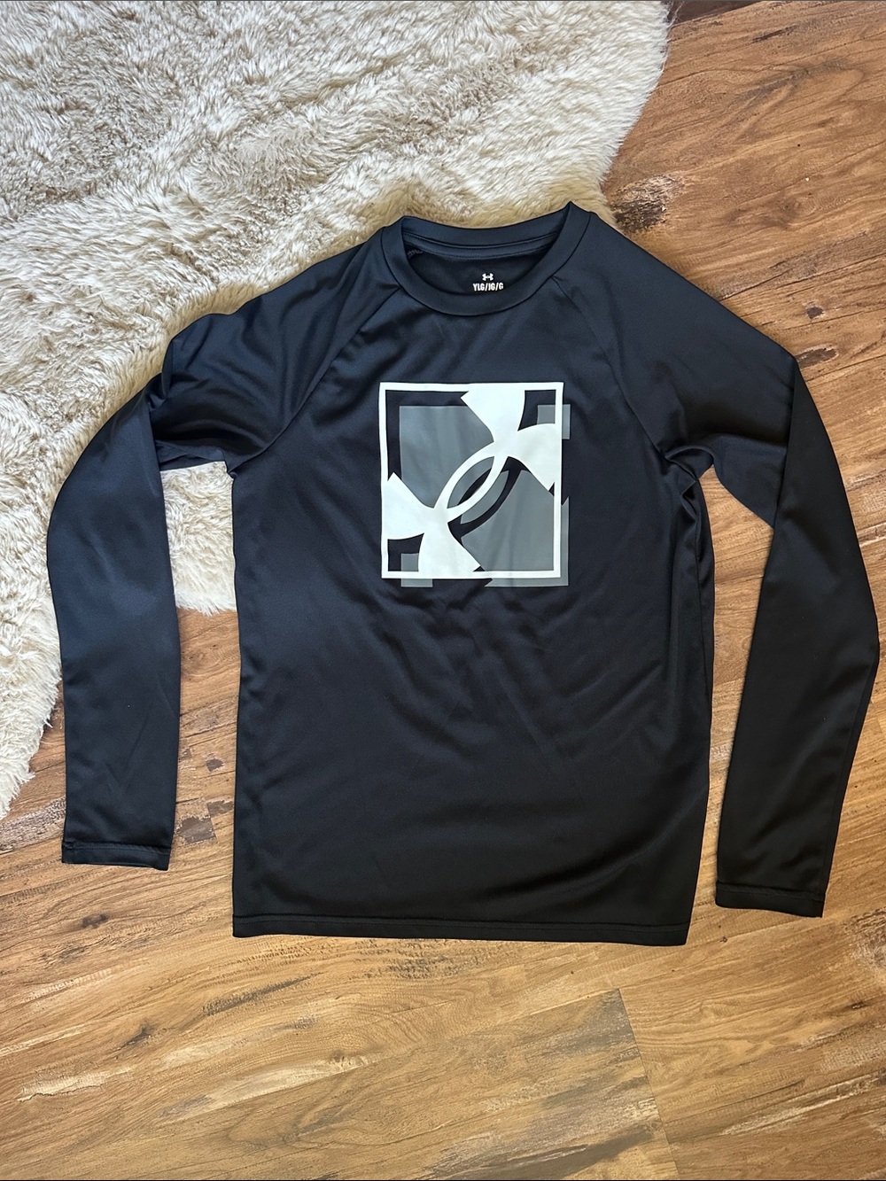 Under Armour Black Long-Sleeve Tee with White Graphic Square Logo